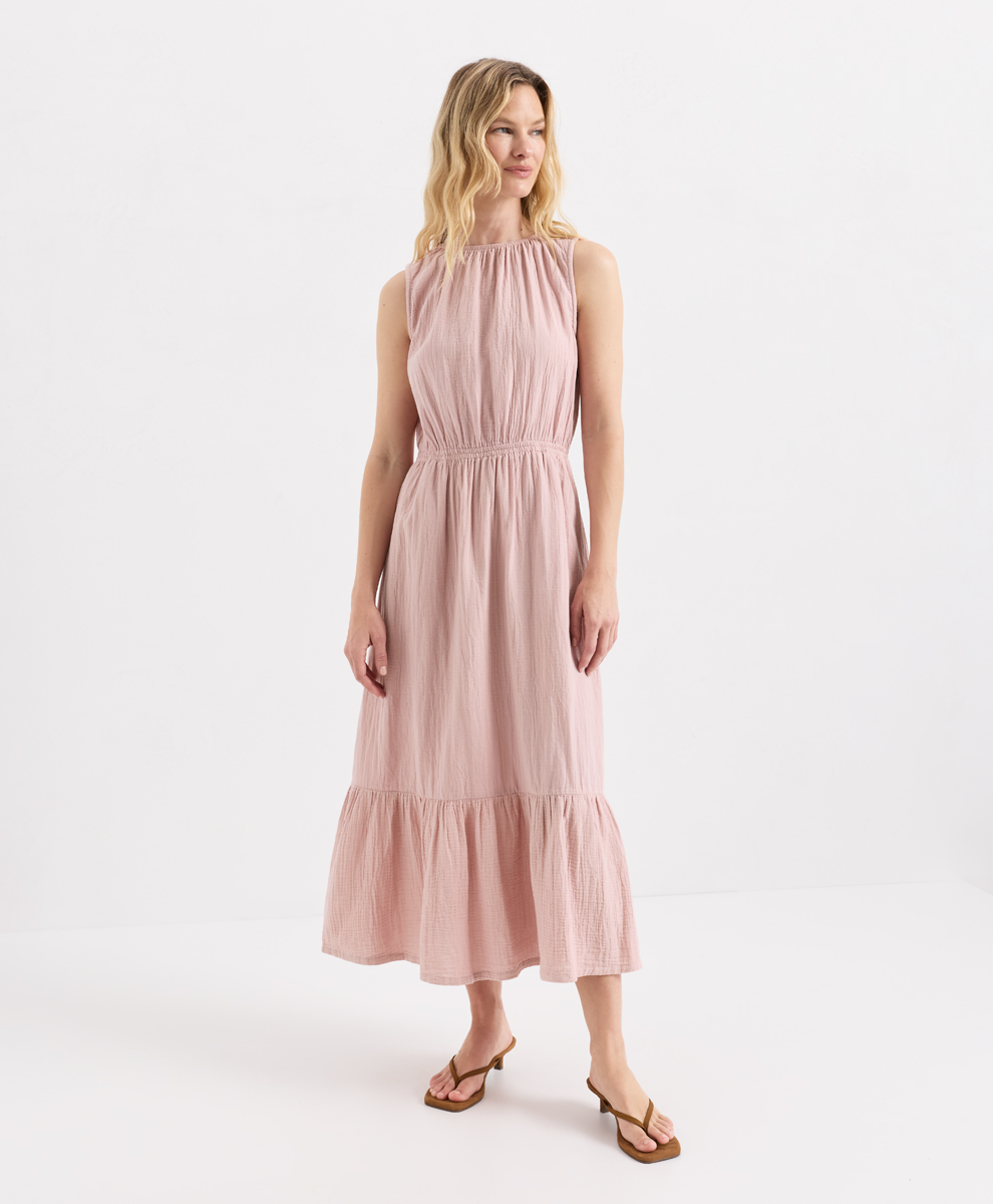 Clearance Organic Coastal Double Gauze Tiered Midi Dress