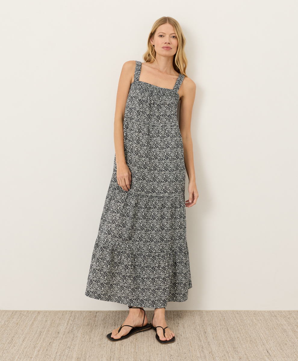 Clearance Organic Coastal Double Gauze Strappy Tiered Maxi Dress